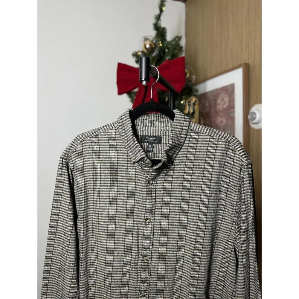 Banana Republic Men's Button-Up Shirt - Beige Plaid, Size XL